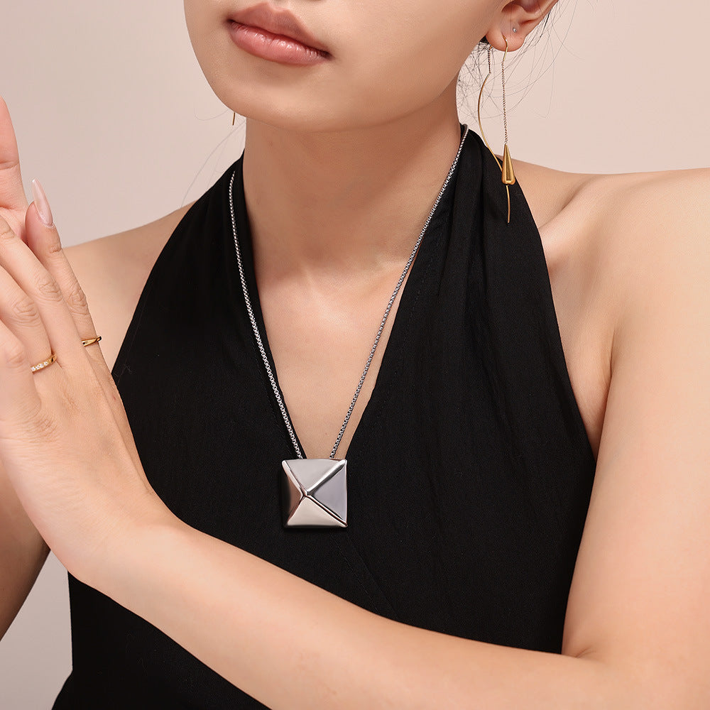 Stainless Steel Cube 3D Triangle Pendant Necklace