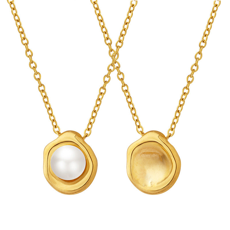 Stainless Steel Shell Imitation Pearl Pendant Necklace