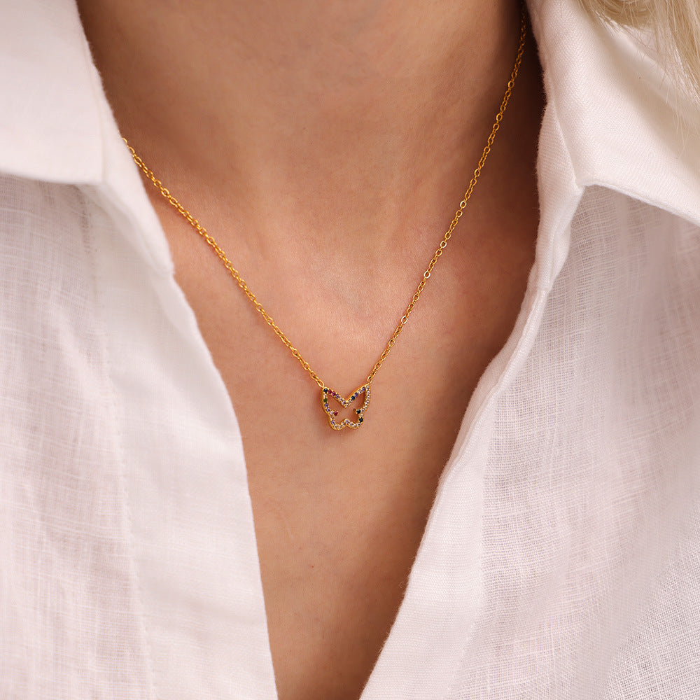 Stainless Steel Hollow Butterfly Shape Inlay Cubic Zirconia Necklace