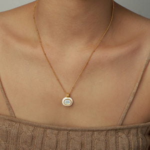 Stainless Steel White Shell Malachite Pendant Necklace