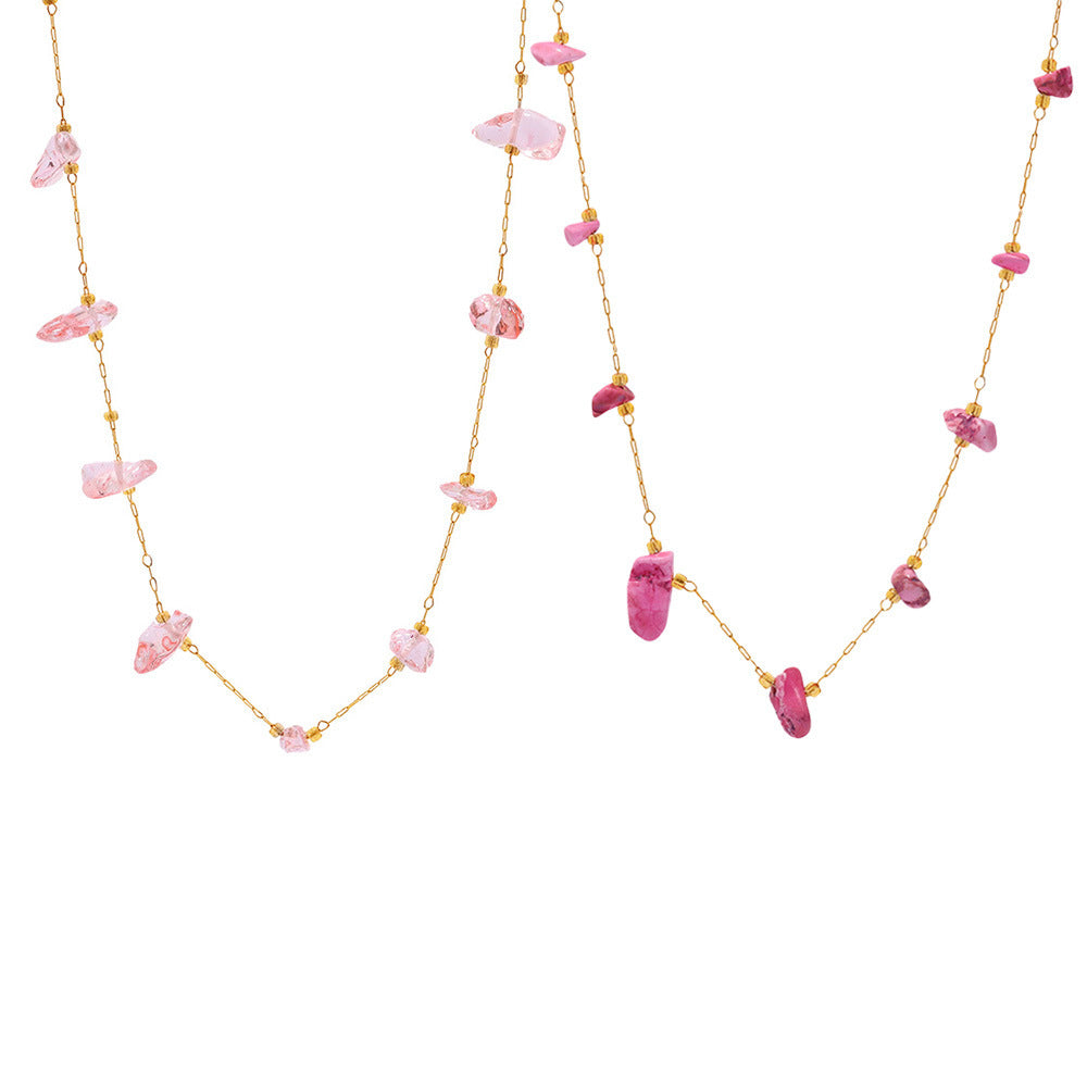 Stainless Steel Irregular Crushed Natural Stone Necklace