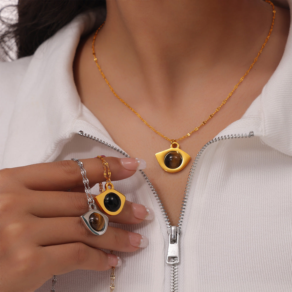 Stainless Steel Geometric Eye Shape Pendant Lip Chain Necklace