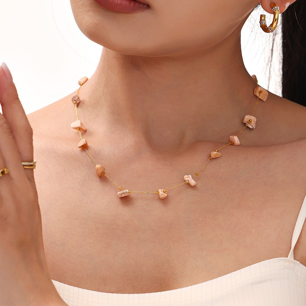 Stainless Steel Irregular Crushed Natural Stone Necklace