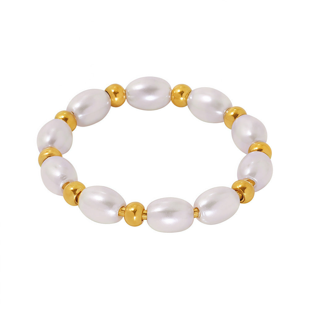 Stainless Steel Imitation Pearl Beaded Ring