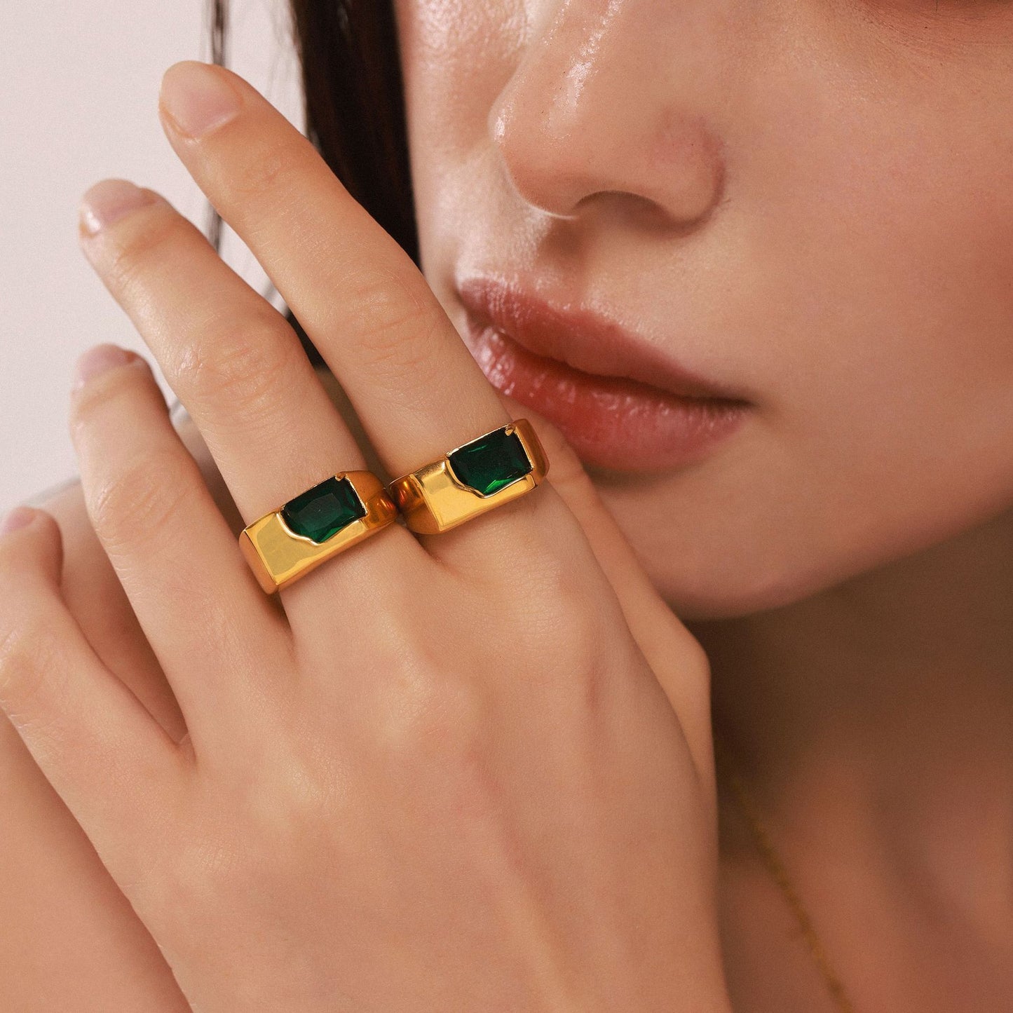 Polished Stainless Steel Geometric Inlaid CZ Cuff Ring