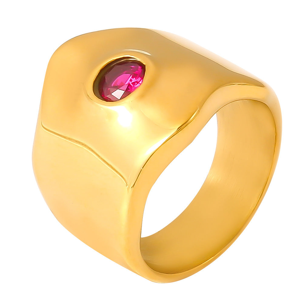 Stainless Steel Geometric Inlay Cubic Zirconia Chunky Ring