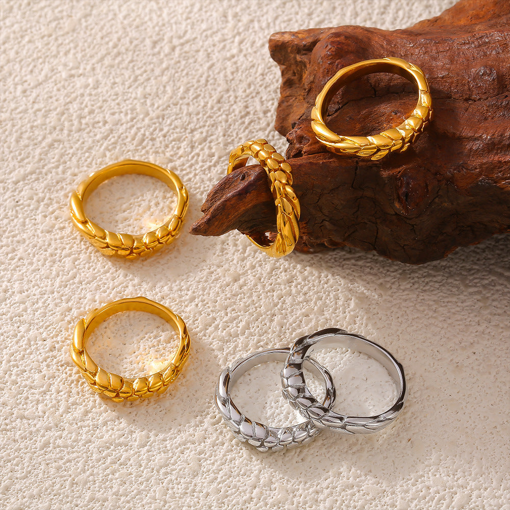 18K Gold PVD Stainless Steel Wheat Ear Texture Ring
