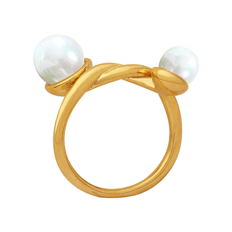 Stainless Steel Double Glass Bead Ring