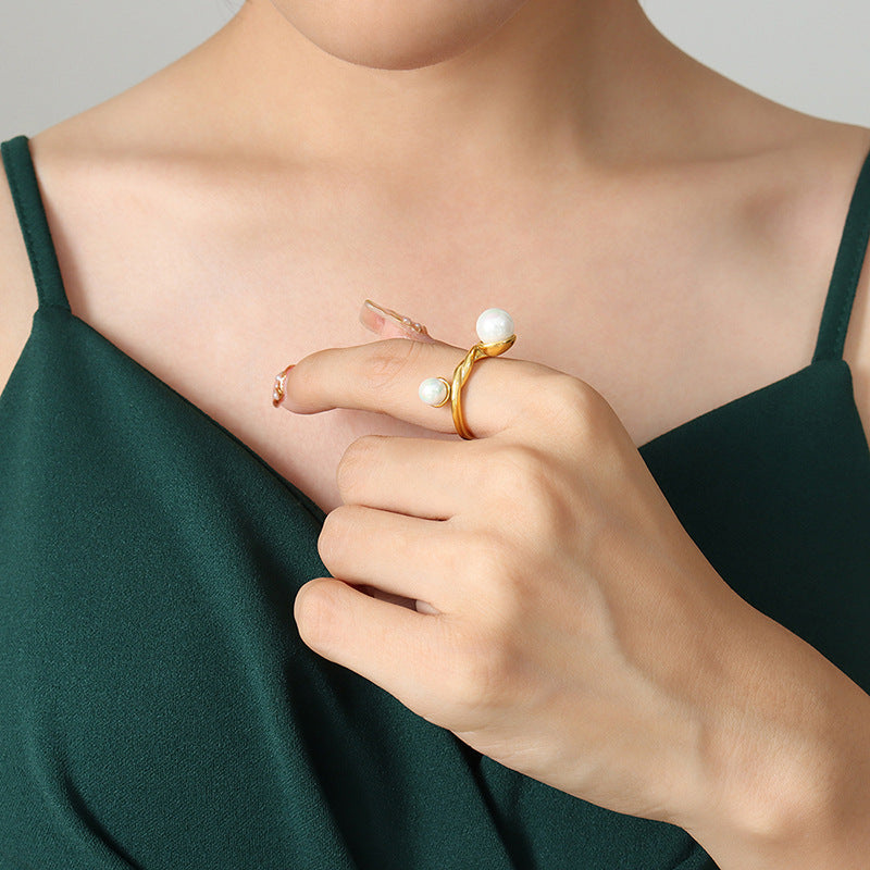 Stainless Steel Double Glass Bead Ring
