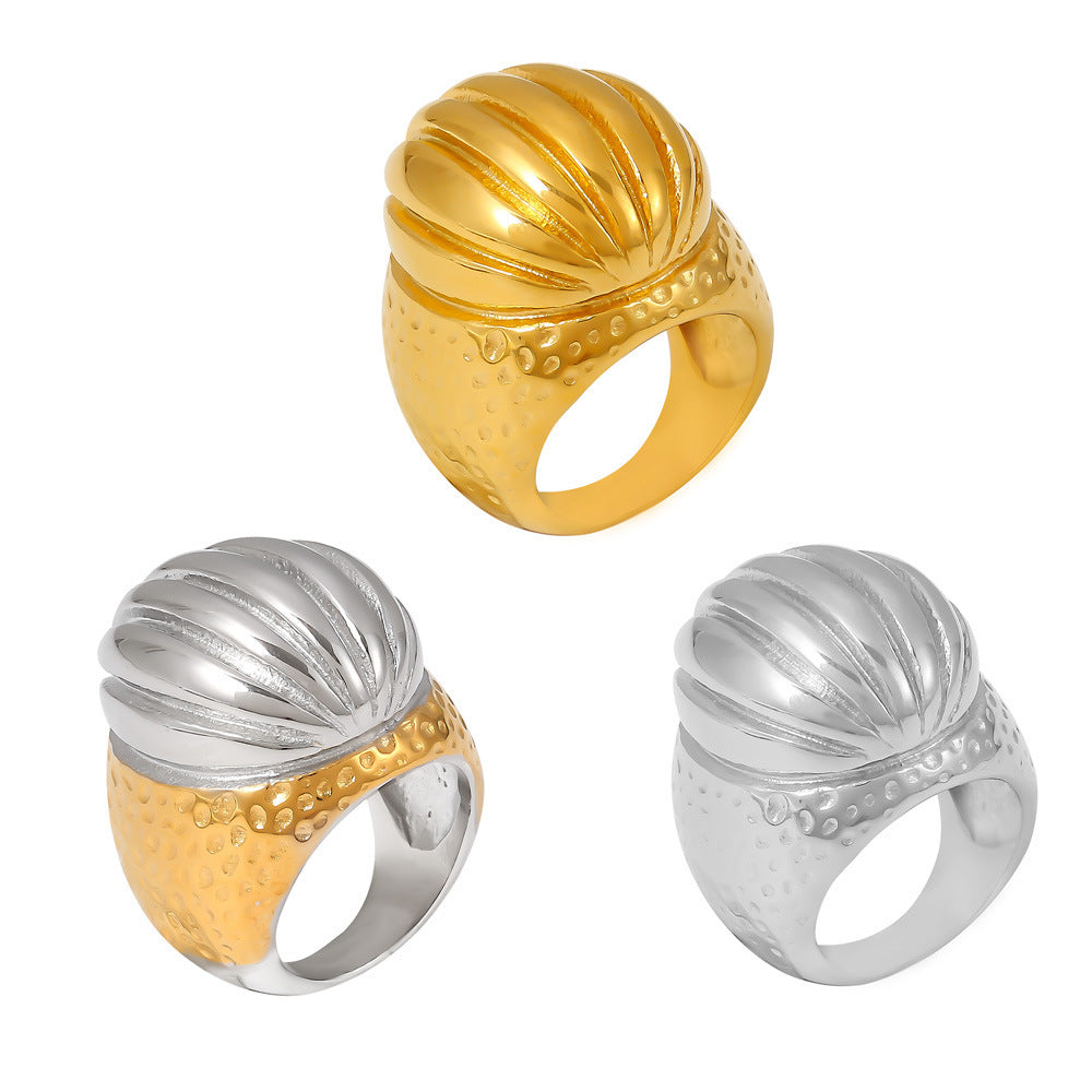 Stainless Steel Vintage Oval Scratched Ring