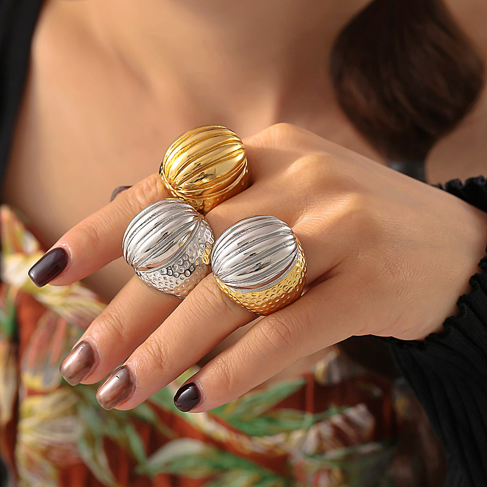 Stainless Steel Vintage Oval Scratched Ring