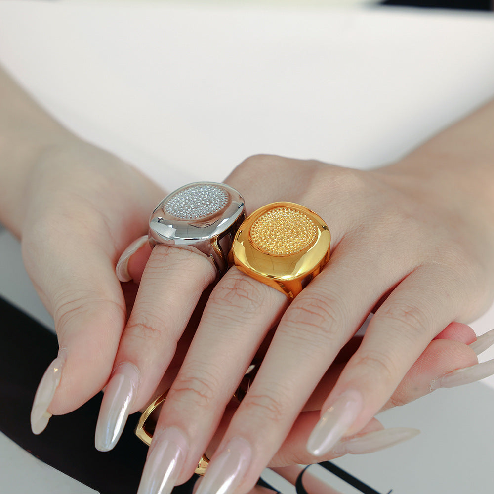 Stainless Steel Palm Print Signet Ring