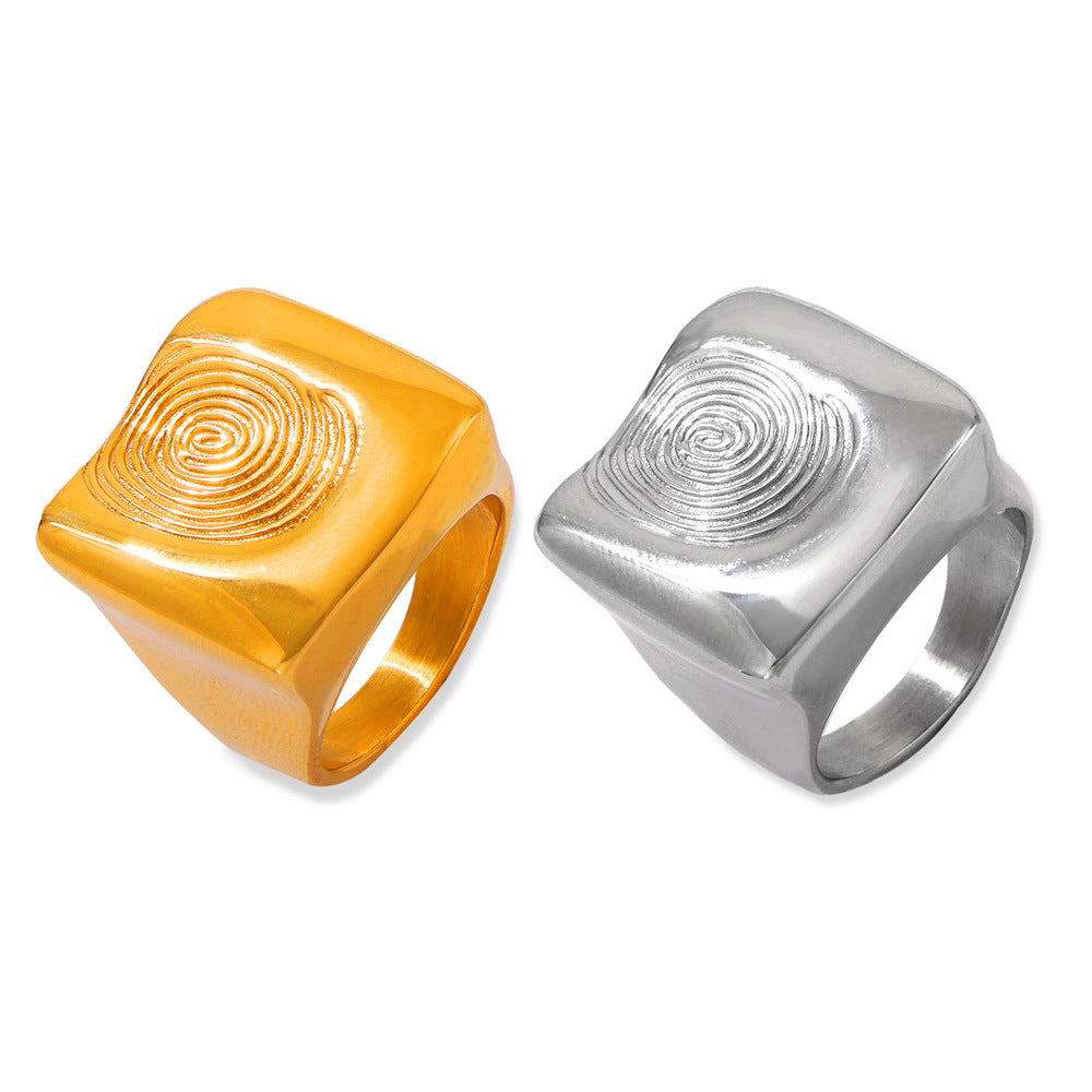 Stainless Steel Square Spiral Pattern Ring