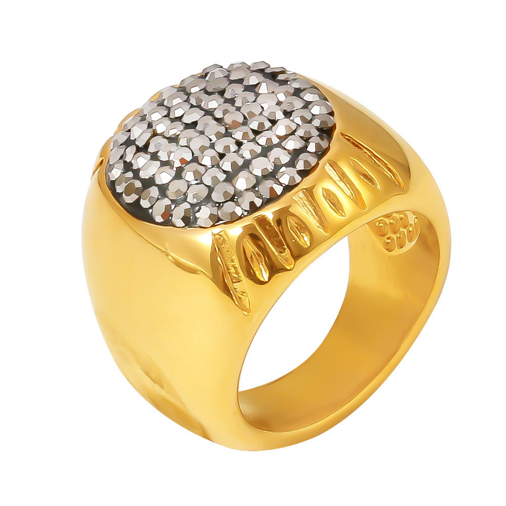 Stainless Steel Mud Diamond Chunky Signet Ring
