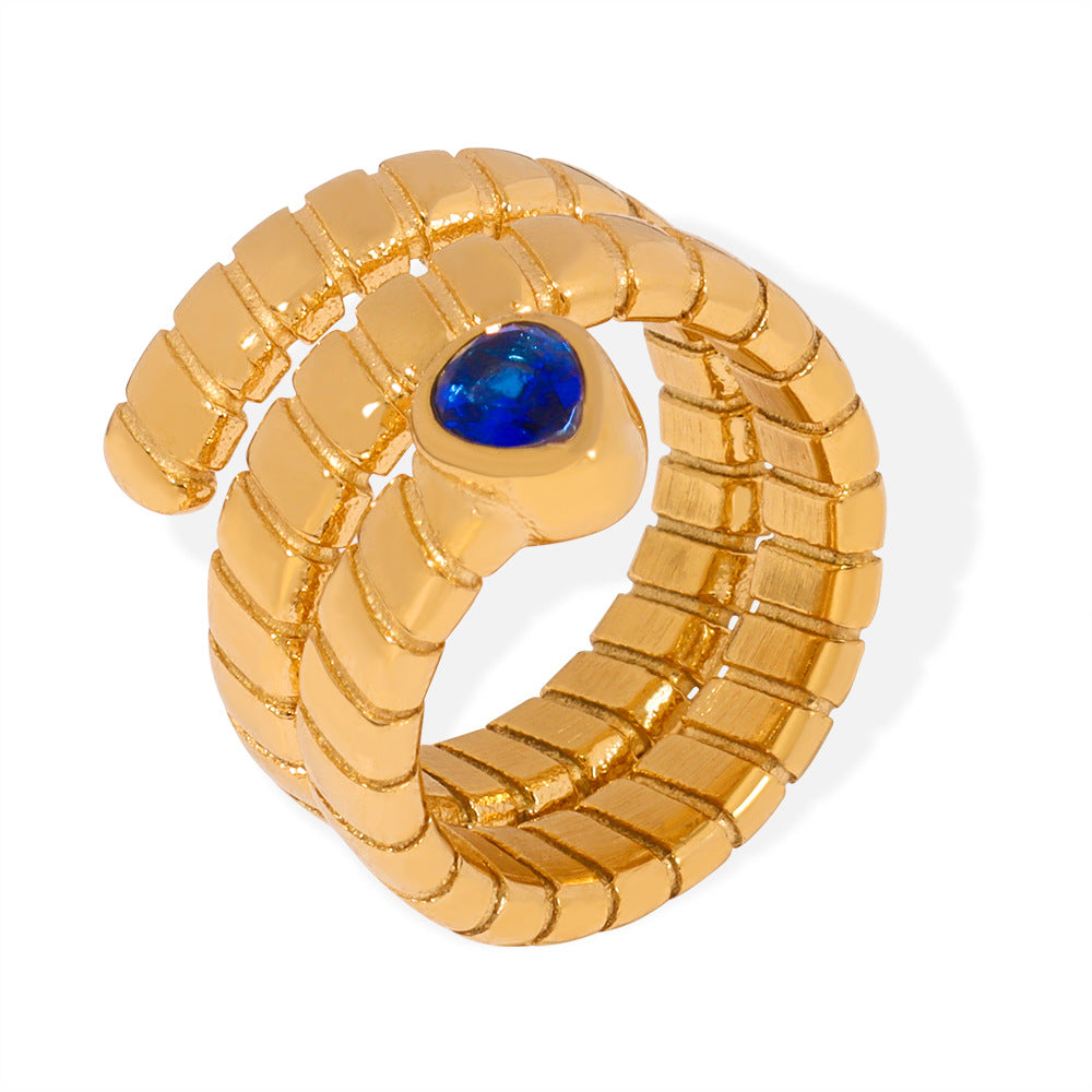 Stainless Steel Water Drop Shaped CZ Wrap Textured Cuff Ring
