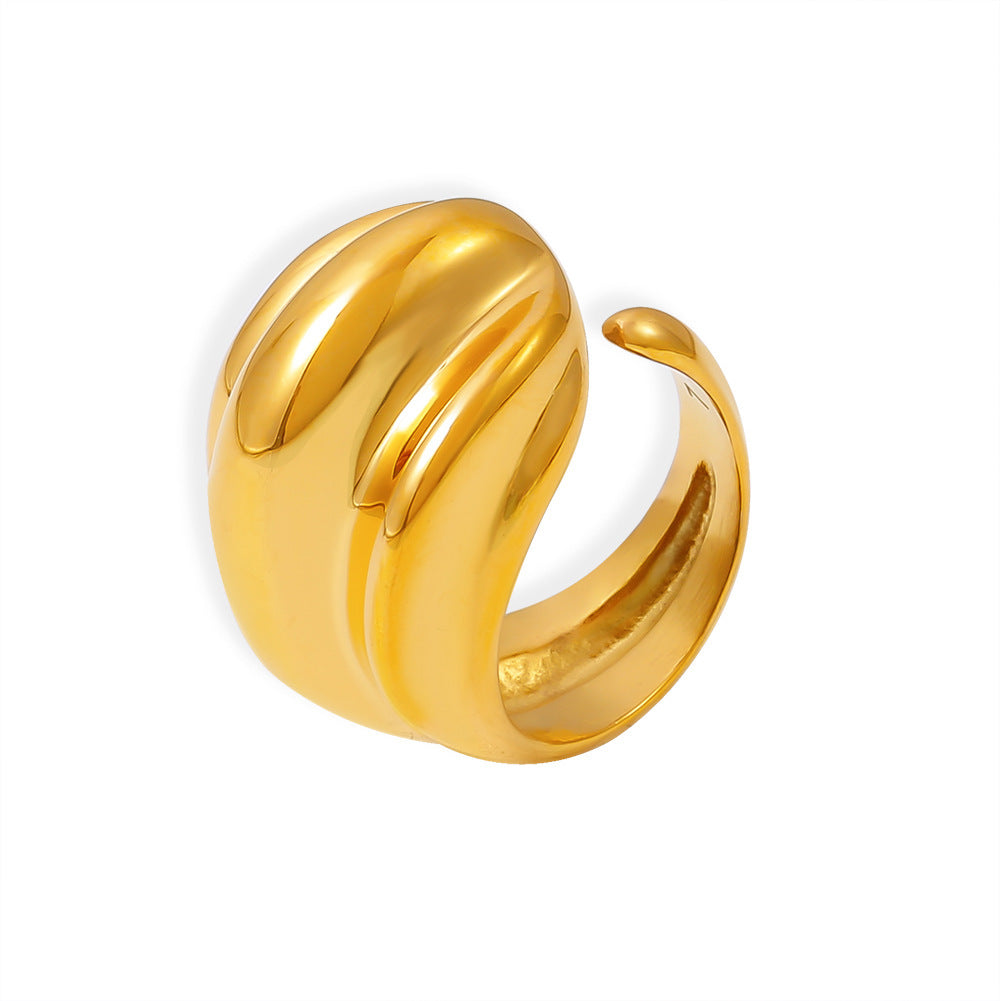 Stainless Steel Multi-Level Striped Water Drop Cuff Ring