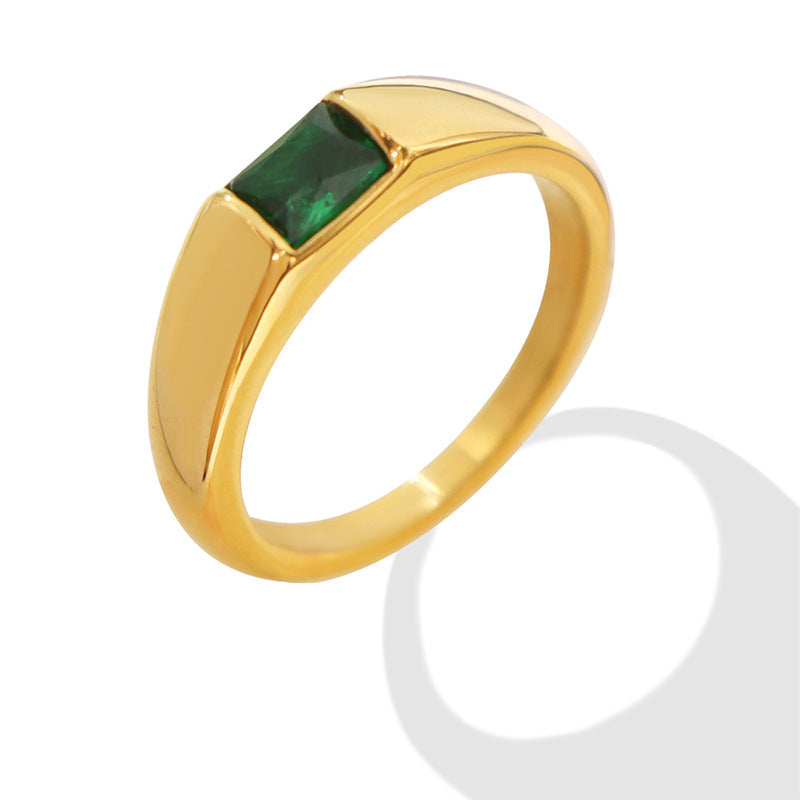 18K Gold PVD Stainless Steel Green Cubic Zirconia Ring