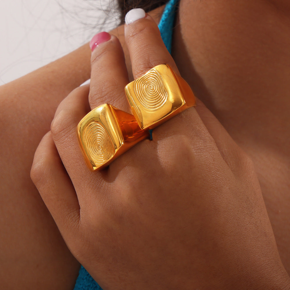 Stainless Steel Square Spiral Pattern Ring
