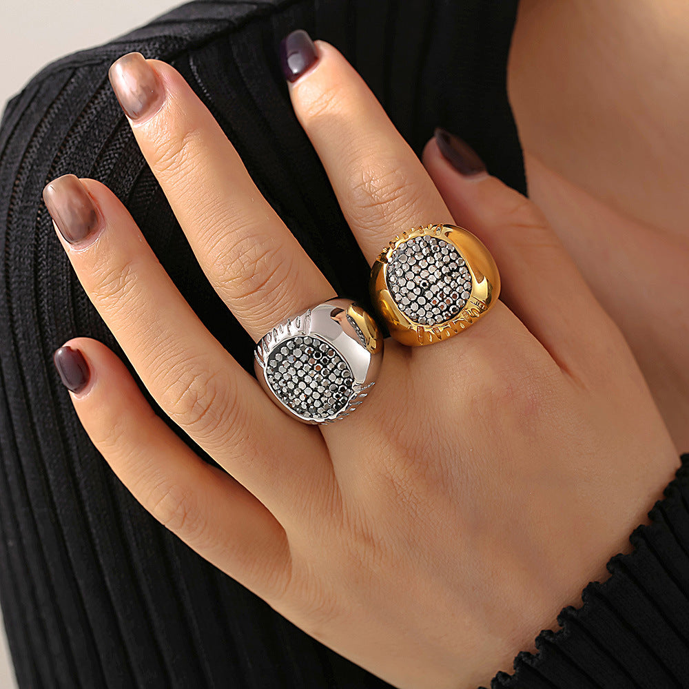 Stainless Steel Mud Diamond Chunky Signet Ring
