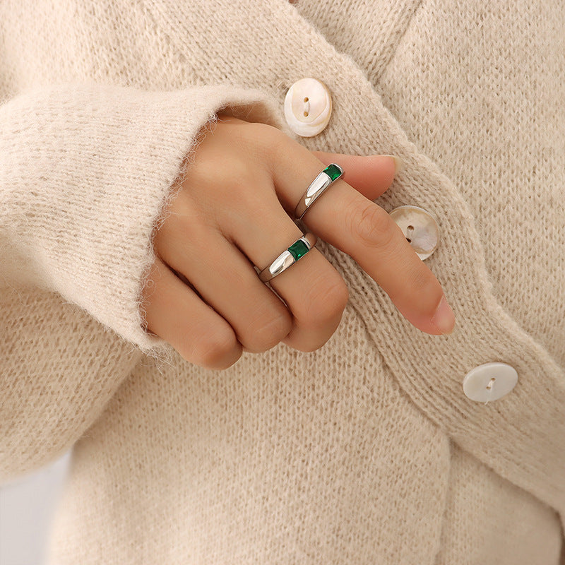 18K Gold PVD Stainless Steel Green Cubic Zirconia Ring
