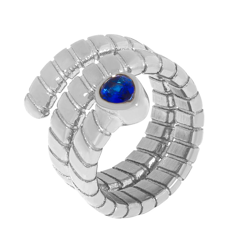 Stainless Steel Water Drop Shaped CZ Wrap Textured Cuff Ring