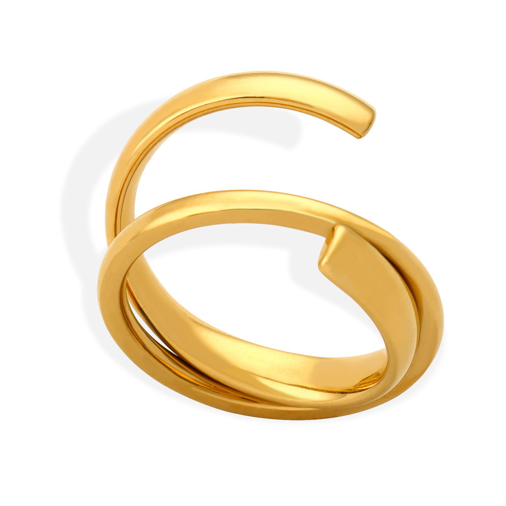 Stainless Steel Polished Simple Irregular Lines Ring