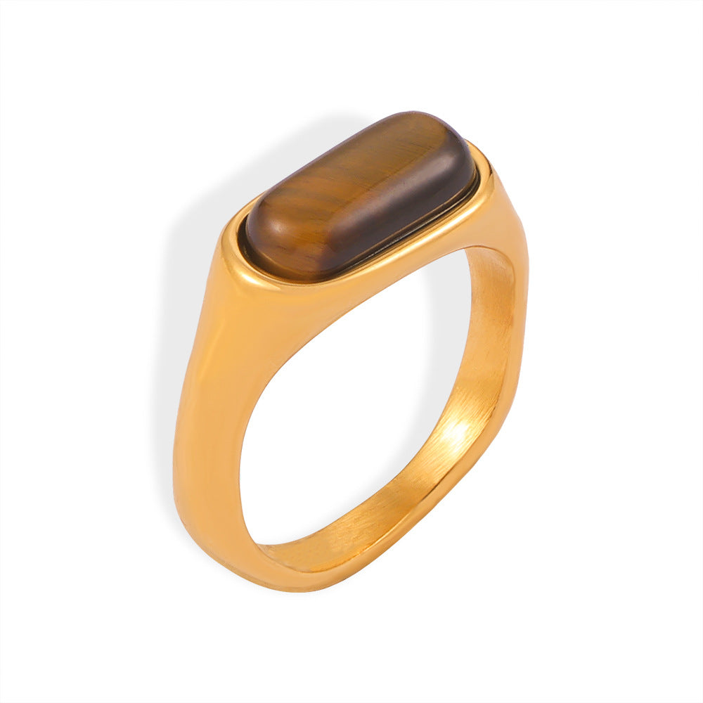 18K Gold PVD Stainless Steel Tiger Eye Ring