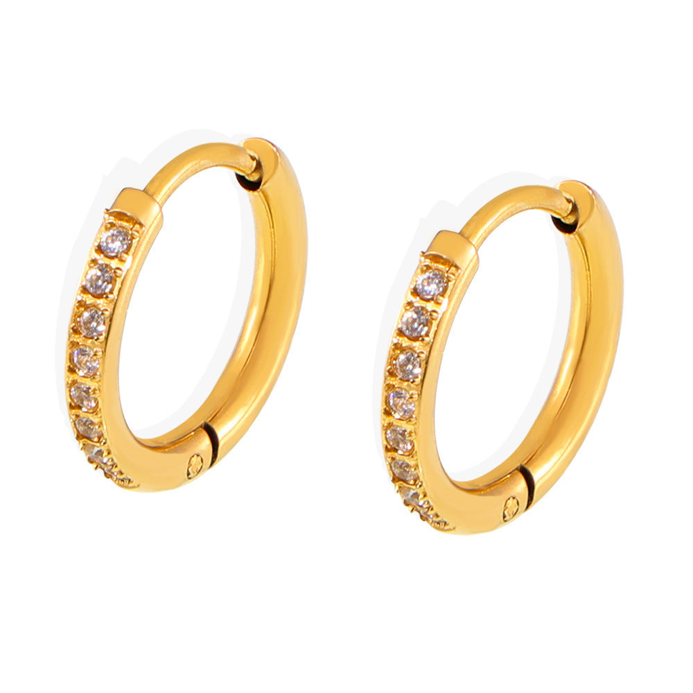 Stainless Steel Cubic Zirconia Huggie Earrings