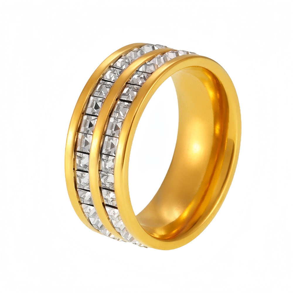 Stainless Steel Simple Double Layer Cubic Zirconia Ring