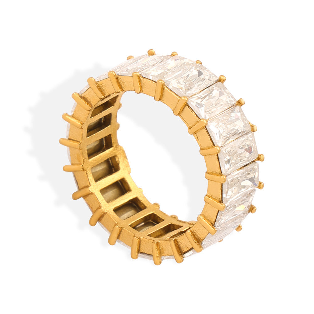 Stainless Steel Inlay Full Cubic Zirconia Ring
