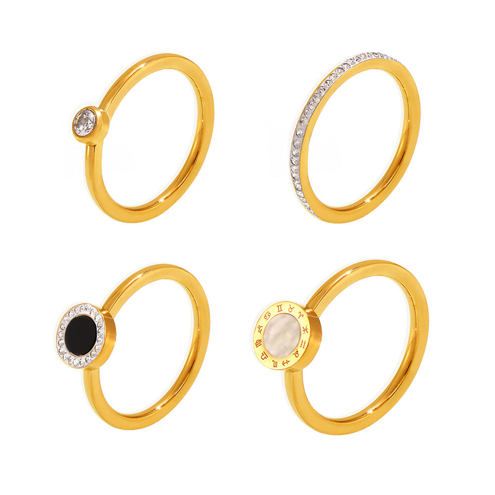 Stainless Steel Simple Czech Diamond Ring
