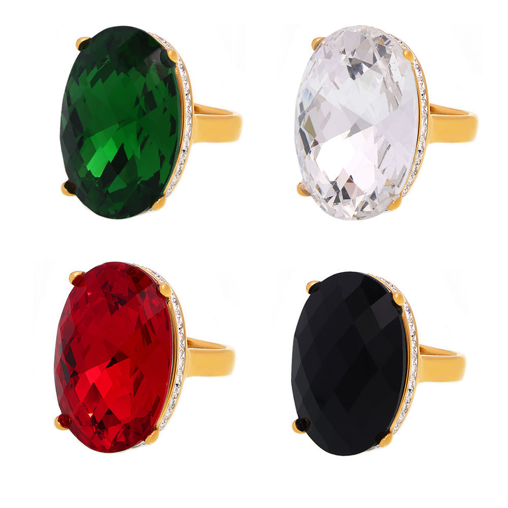 Stainless Steel Oval Large Glass Ring