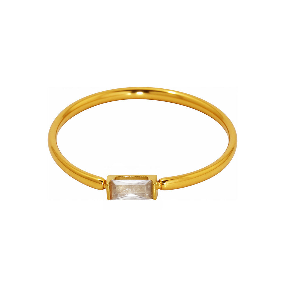 Stainless Steel Rectangular Cubic Zirconia Thin Circle Ring