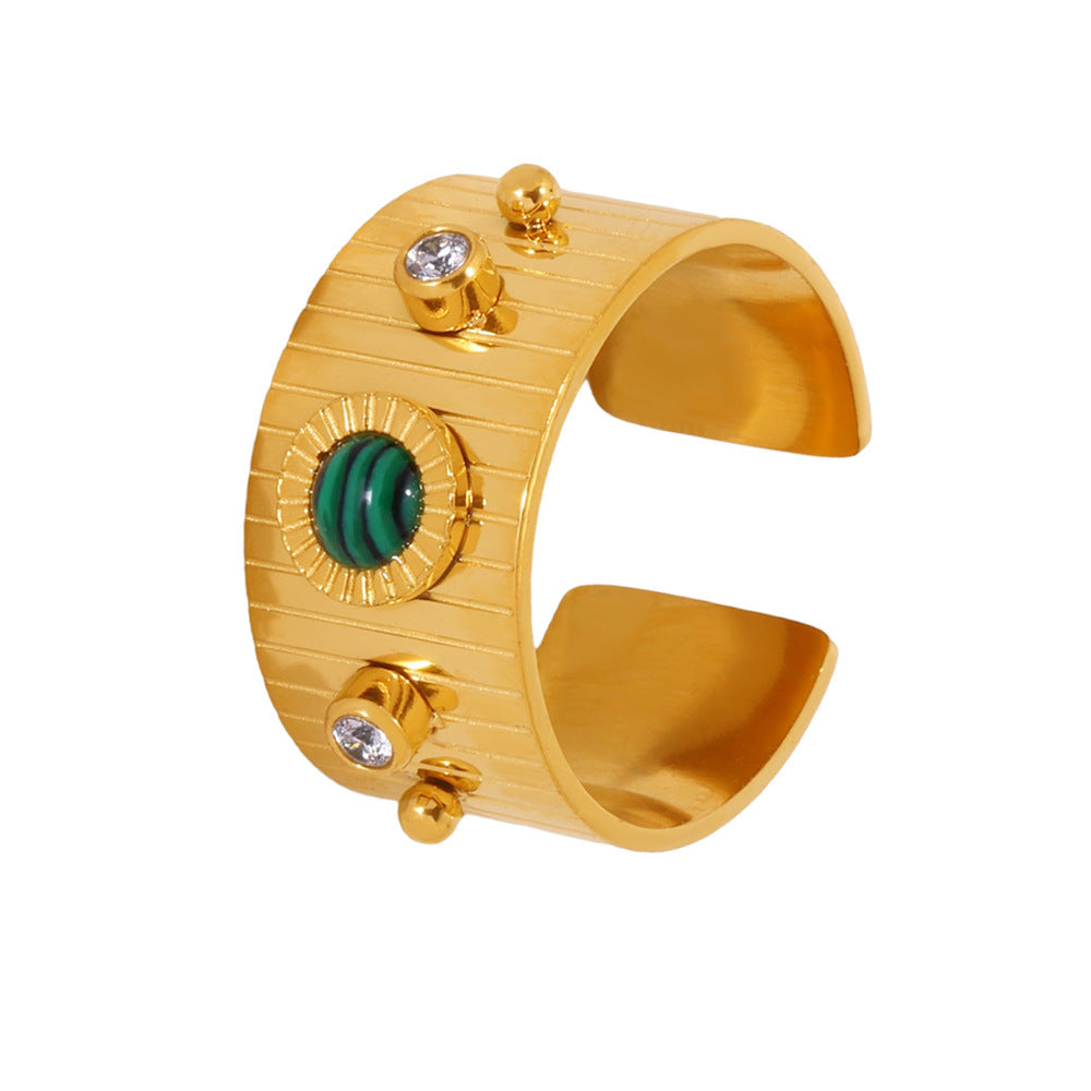 Stainless Steel Turquoise Long Stripe Cuff Ring