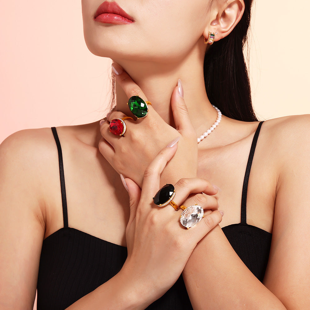 Stainless Steel Oval Large Glass Ring