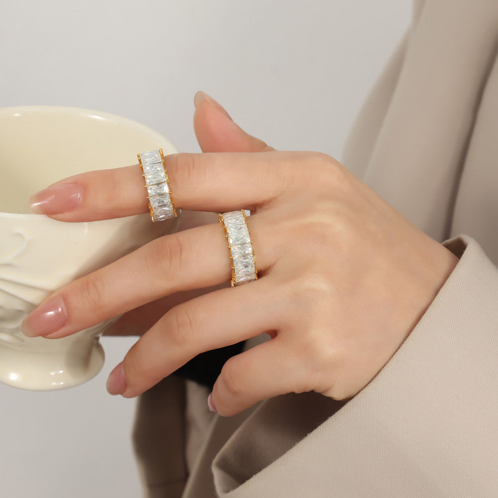 Stainless Steel Inlay Full Cubic Zirconia Ring
