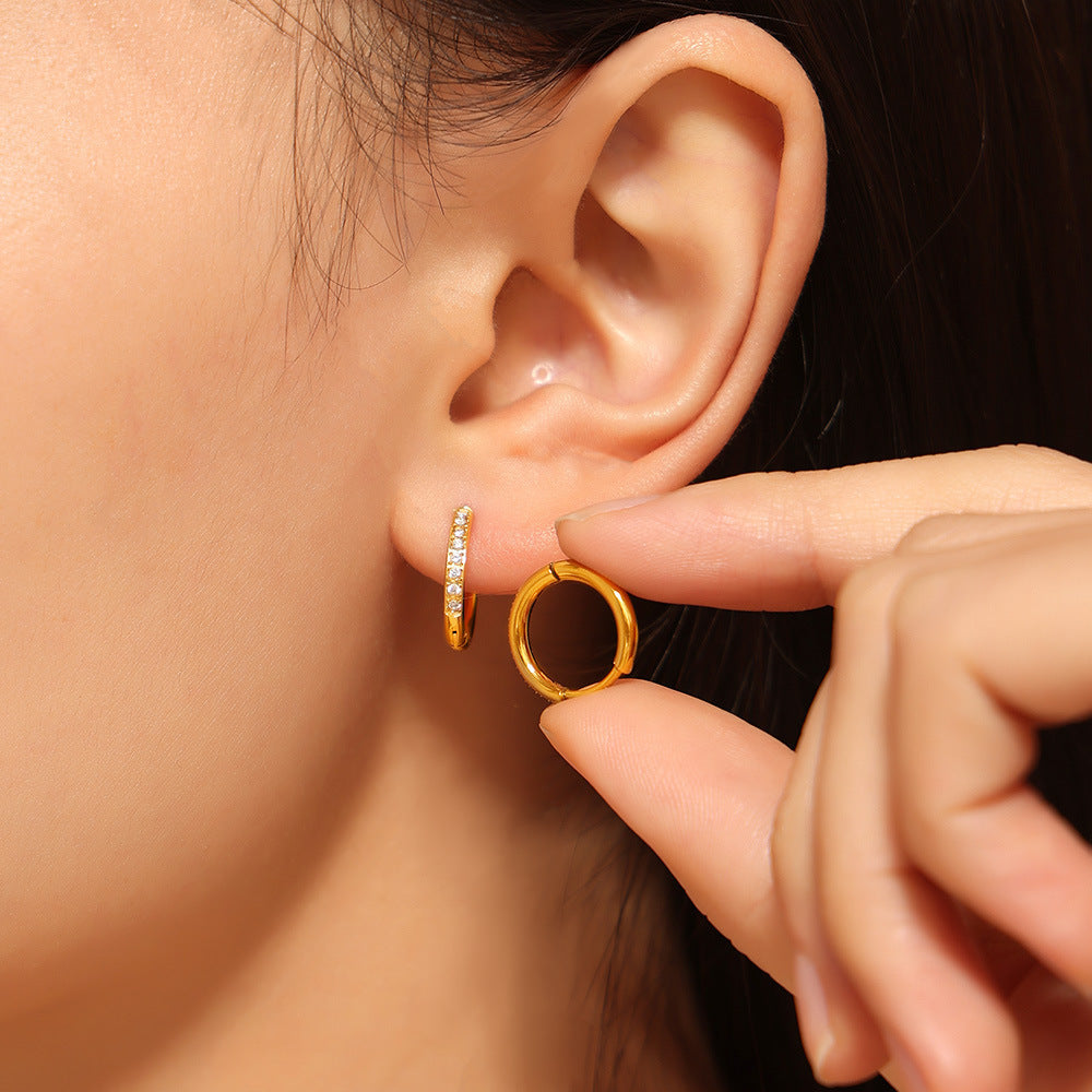 Stainless Steel Cubic Zirconia Huggie Earrings