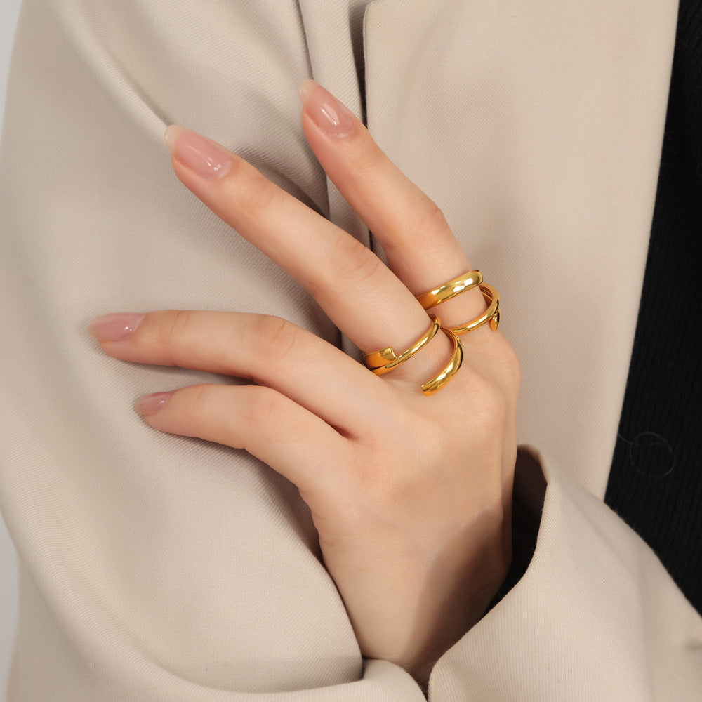 Stainless Steel Polished Simple Irregular Lines Ring