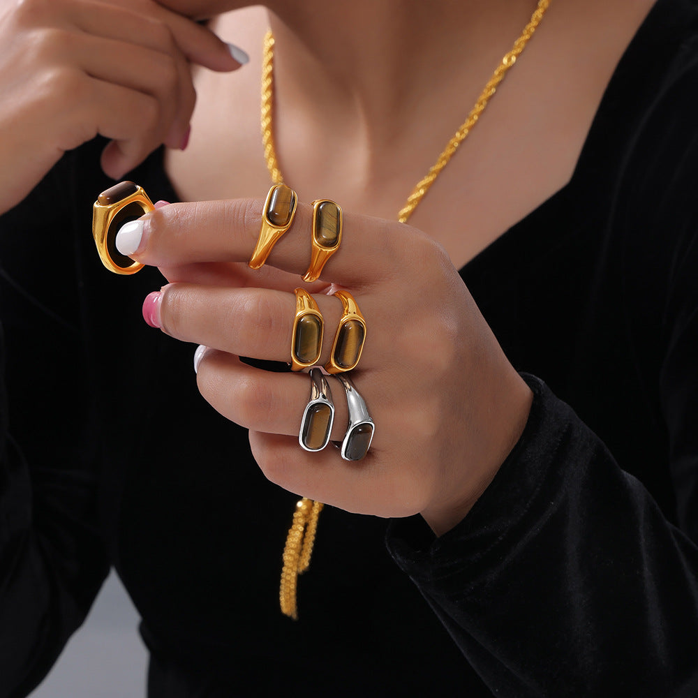 18K Gold PVD Stainless Steel Tiger Eye Ring