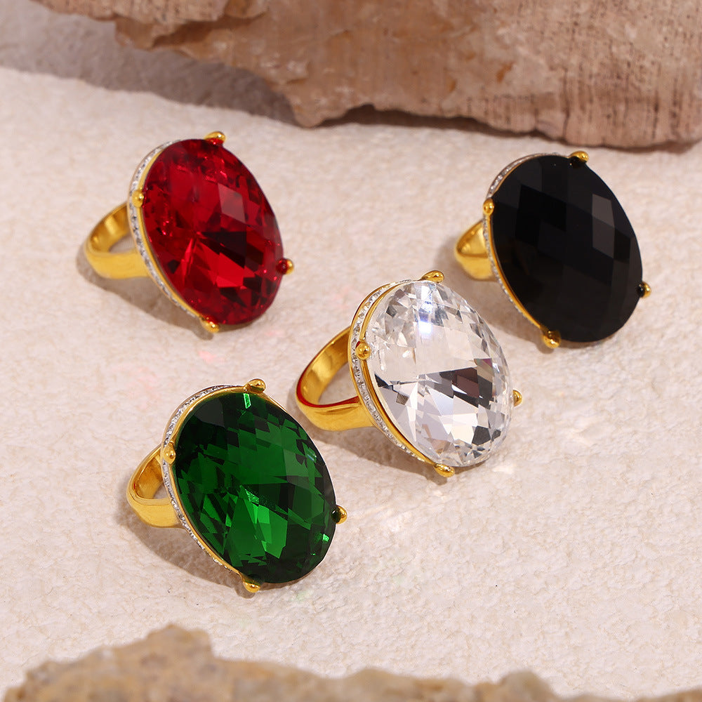 Stainless Steel Oval Large Glass Ring