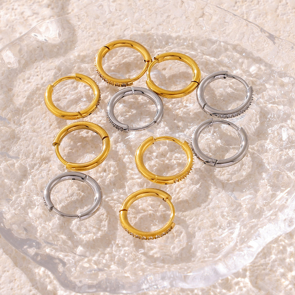 Stainless Steel Cubic Zirconia Huggie Earrings