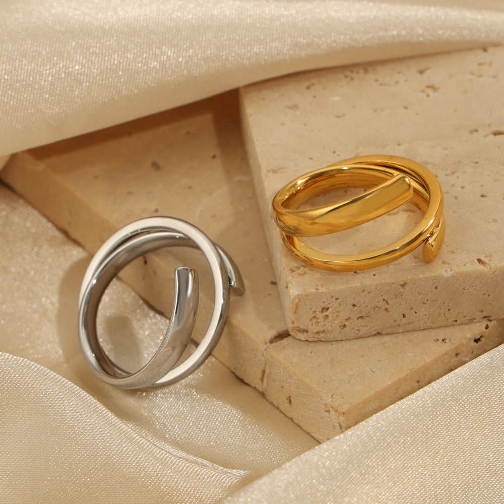 Stainless Steel Polished Simple Irregular Lines Ring