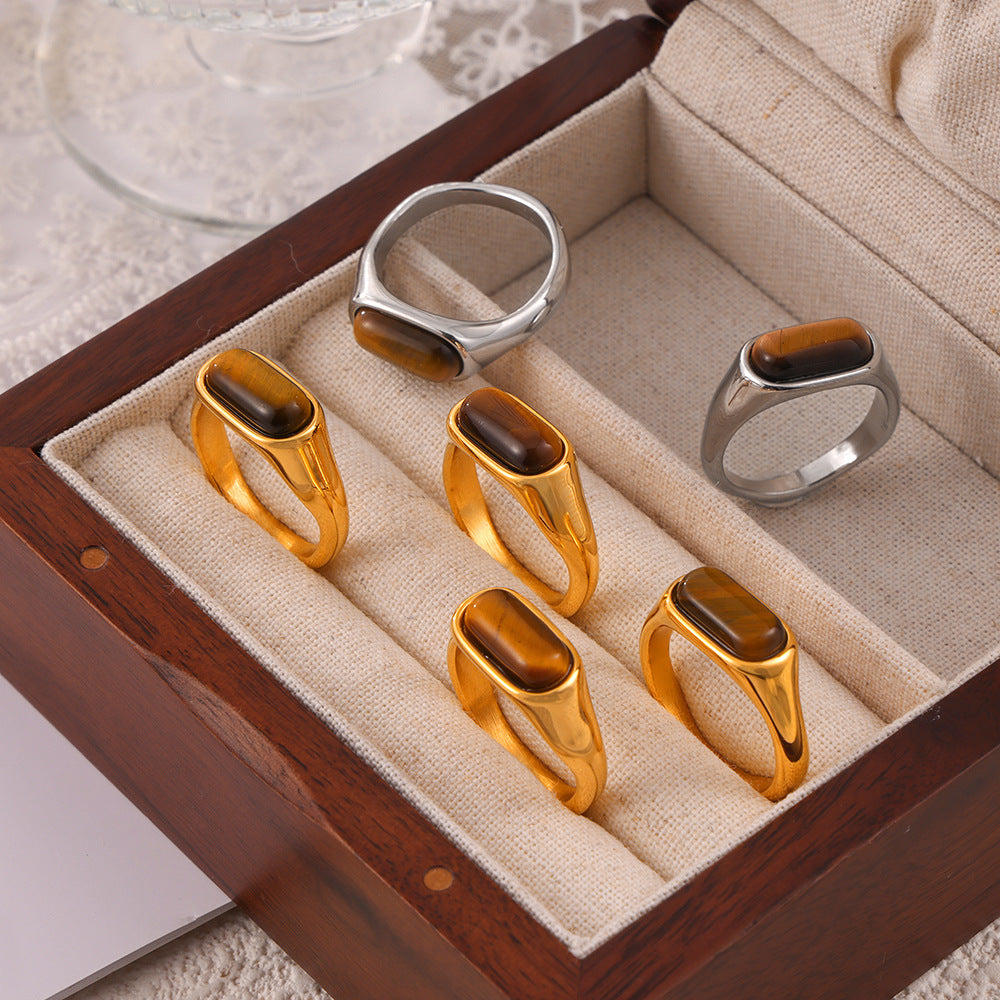 18K Gold PVD Stainless Steel Tiger Eye Ring