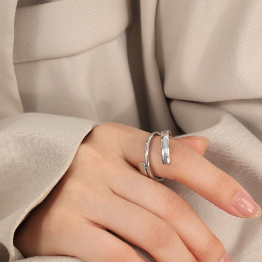 Stainless Steel Polished Simple Irregular Lines Ring