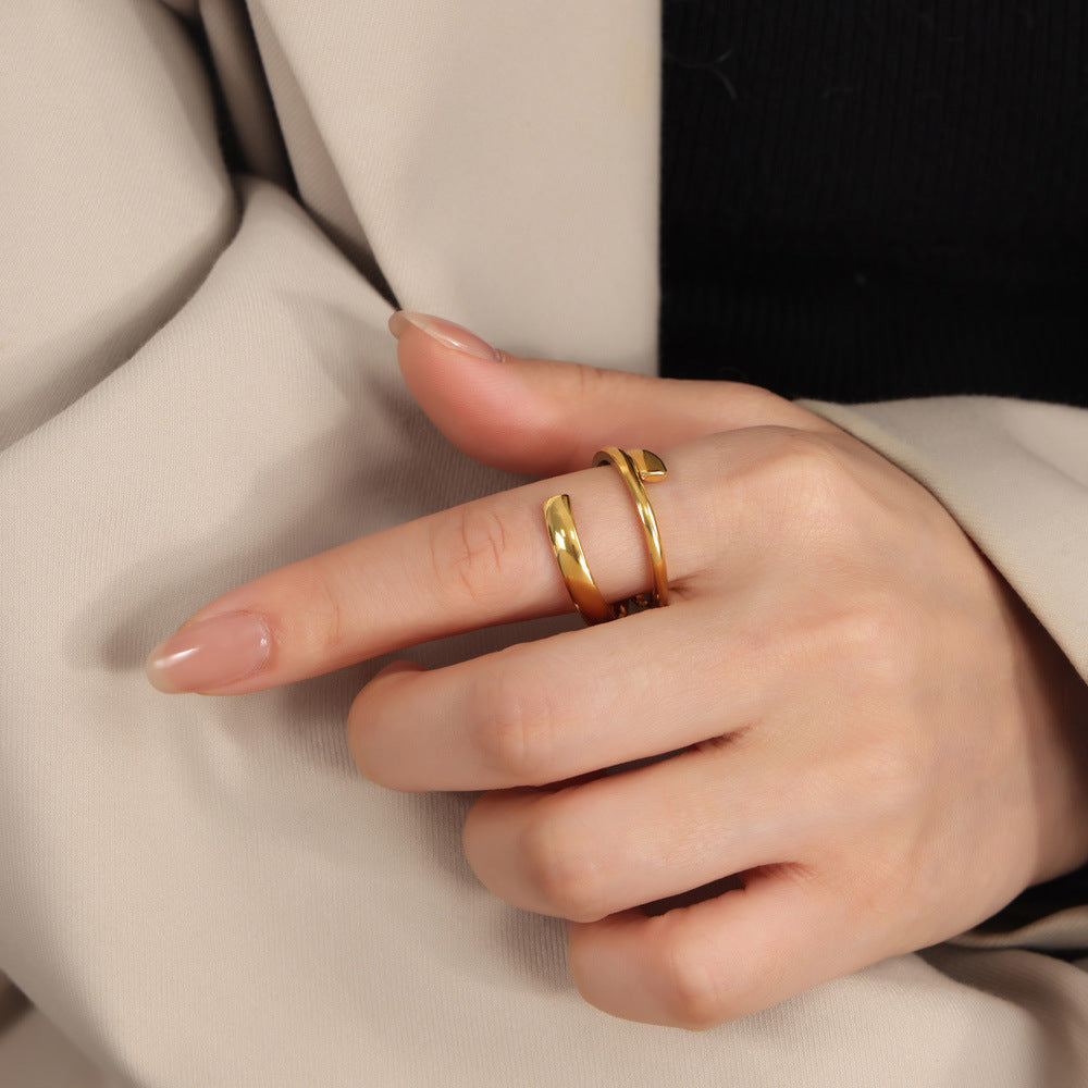 Stainless Steel Polished Simple Irregular Lines Ring