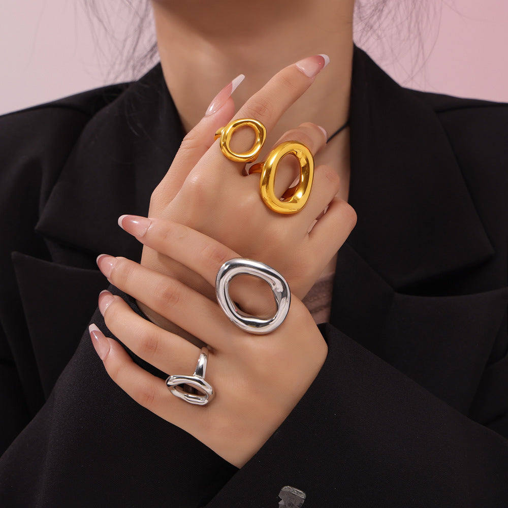 Geometric Hollow Irregular Stainless Steel Ring