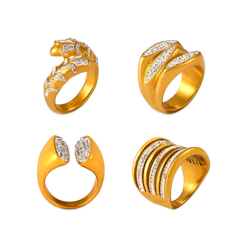18K Gold PVD Stainless Steel Czech Diamond Ring