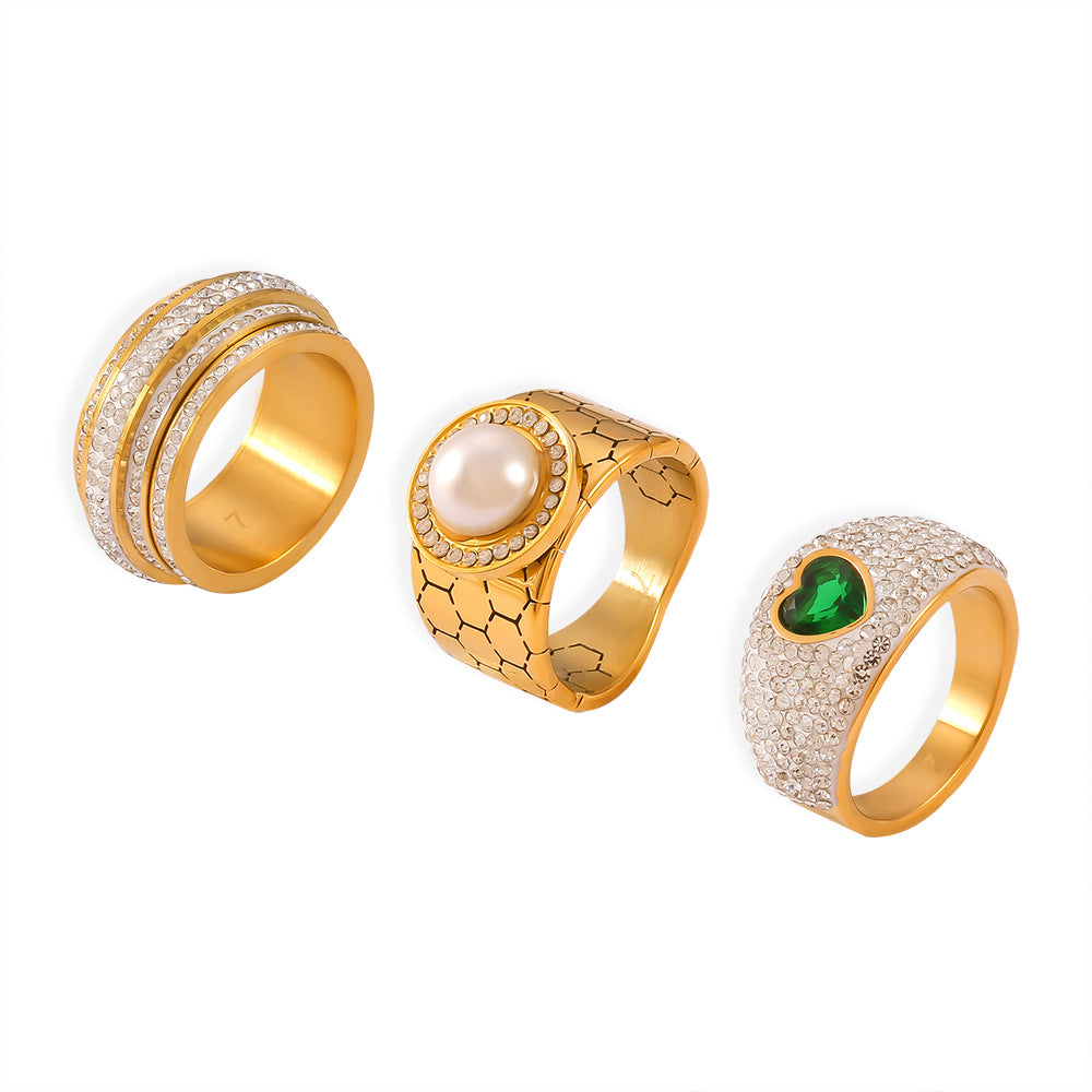 Stainless Steel Freshwater Pearl Cubic Zirconia Ring