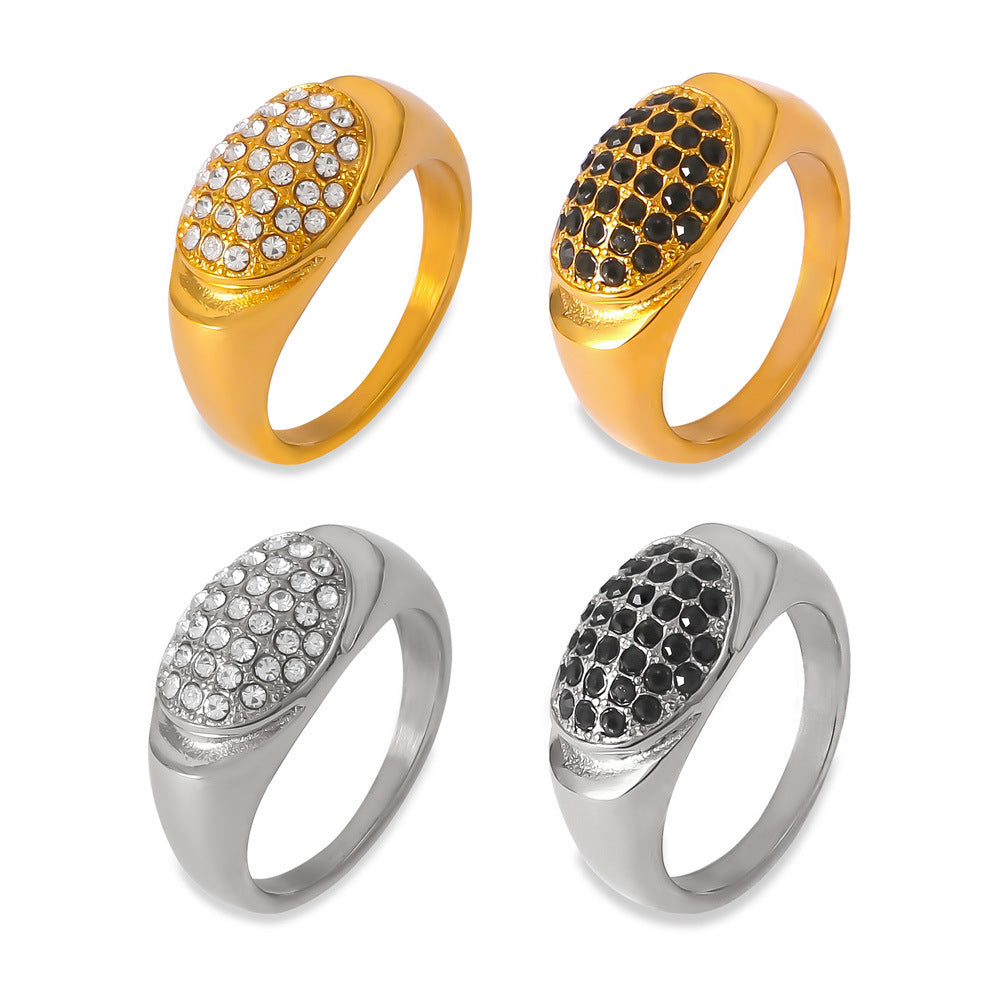 Stainless Steel Curved Inlay Cubic Zirconia Ring
