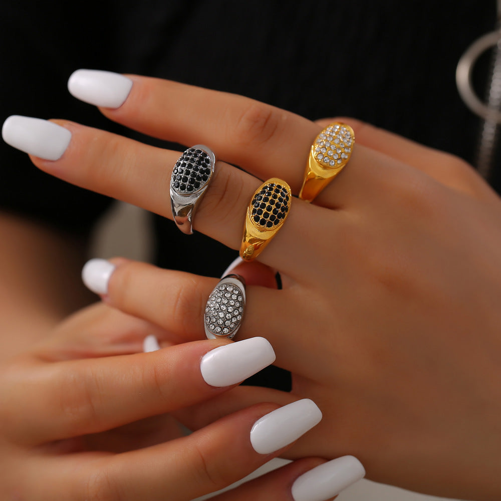 Stainless Steel Curved Inlay Cubic Zirconia Ring